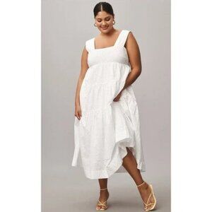 by Anthropologie Square-Neck Eyelet Tiered Midi Dress - Size 1X